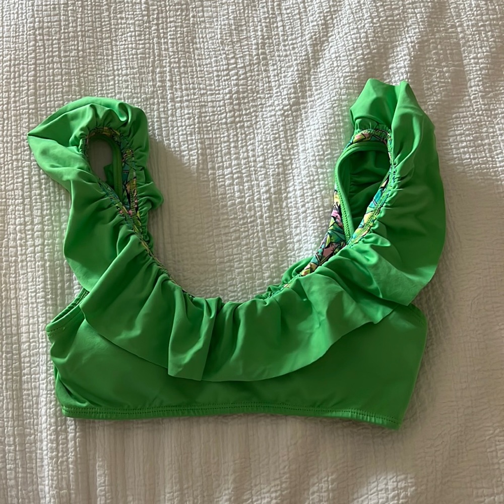 Reversible Maaji green ruffle bikini top